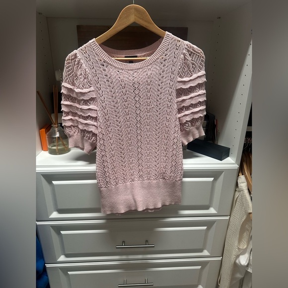 Express Light Pink Lace Knit Top - Picture 1 of 4